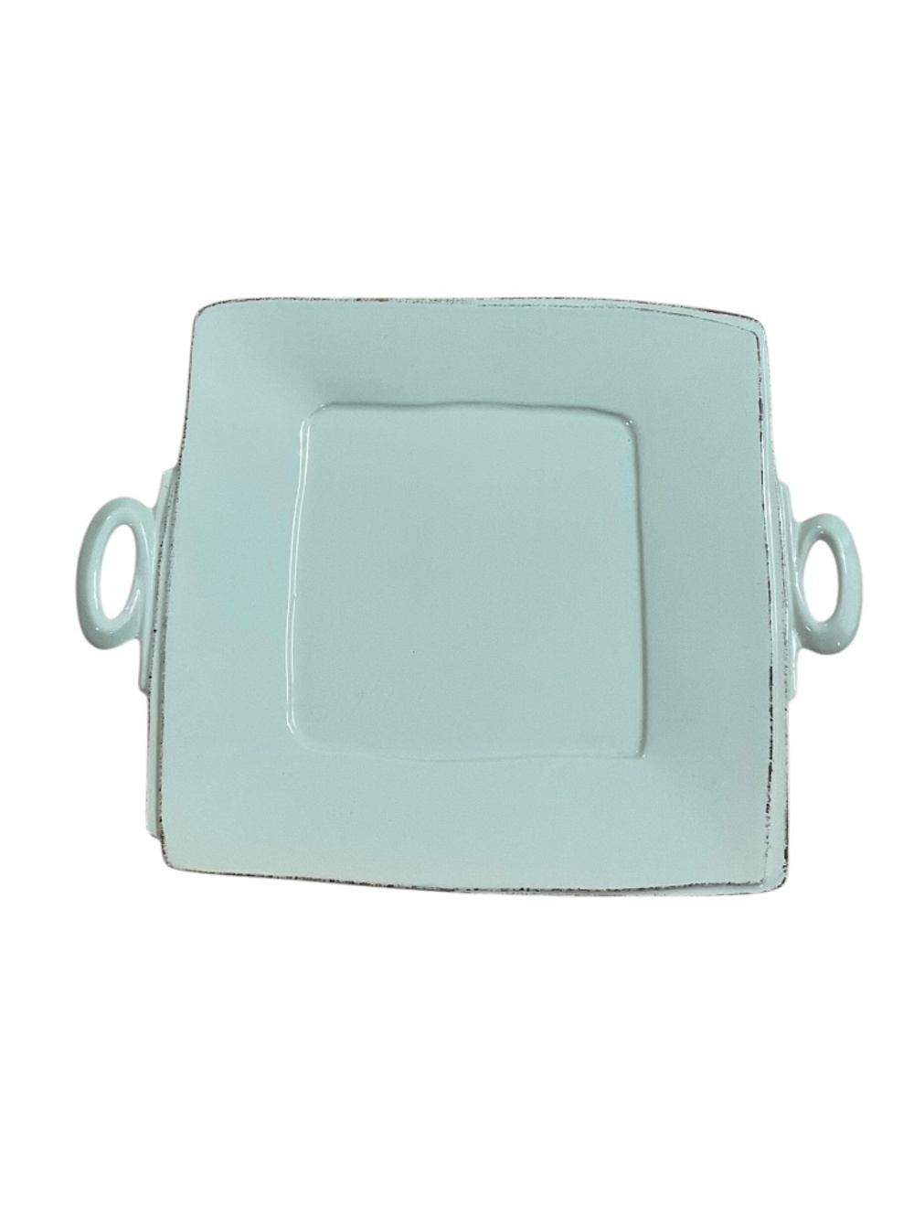 Vietri Lastra Aqua Handled Square Platter Italian Stoneware 16.25”